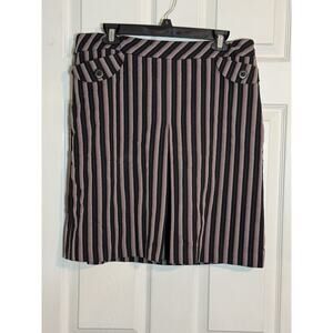 Ann Taylor Loft Women's Purple/black Striped Pencil Skirt, Pockets, Size 14